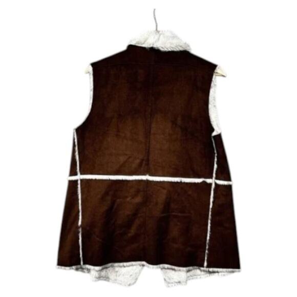Brown Faux Suede Sherpa Vest – Boho Western Sleeveless Women’s Medium - Picture 4 of 4